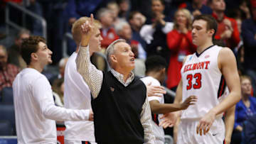 DAYTON, OHIO - MARCH 19: Head coach Rick Byrd of the Belmont Bruins reacts during the second half against the Temple Owls in the First Four of the 2019 NCAA Men's Basketball Tournament at UD Arena on March 19, 2019 in Dayton, Ohio. (Photo by Gregory Shamus/Getty Images)