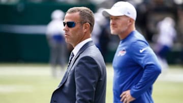 EAST RUTHERFORD, NJ - SEPTEMBER 8: General manager Brandon Beane of the Buffalo Bills watches warmups before a game against the New York Jets at MetLife Stadium on September 8, 2019 in East Rutherford, New Jersey. (Photo by Jeff Zelevansky/Getty Images)