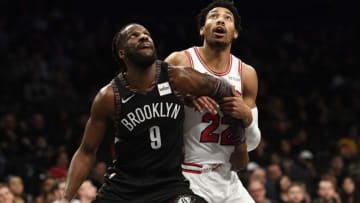 NEW YORK, NEW YORK - FEBRUARY 08: DeMarre Carroll #9 of the Brooklyn Nets guards Otto Porter Jr. #22 of the Chicago Bulls during the second half of the game at Barclays Center on February 08, 2019 in the Brooklyn borough of New York City. NOTE TO USER: User expressly acknowledges and agrees that, by downloading and or using this photograph, User is consenting to the terms and conditions of the Getty Images License Agreement. (Photo by Sarah Stier/Getty Images)
