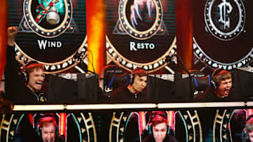 ANAHEIM, CA - November 4: Team ABC celebrate their win against Team Panda Global during the World of Warcraft final match at BlizzCon 2017 at Anaheim Convention Center on November 3, 2017 in Anaheim, California. (Photo by Joe Scarnici/Getty Images)