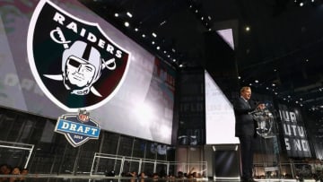 ARLINGTON, TX - APRIL 26: NFL Commissioner Roger Goodell announces a pick by the Oakland Raiders during the first round of the 2018 NFL Draft at AT