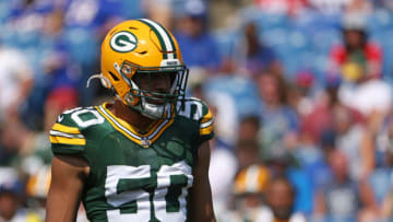 ORCHARD PARK, NY - AUGUST 28: Tipa Galeai #50 of the Green Bay Packers against the Buffalo Bills at Highmark Stadium on August 28, 2021 in Orchard Park, New York. (Photo by Timothy T Ludwig/Getty Images)