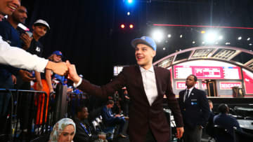 BROOKLYN, NY - JUNE 20: Deividas Sirvydis high fives fans after being selected thirty-seventh overall by the Dallas Mavericks during the 2019 NBA Draft on June 20, 2019 at the Barclays Center in Brooklyn, New York. NOTE TO USER: User expressly acknowledges and agrees that, by downloading and/or using this photograph, user is consenting to the terms and conditions of the Getty Images License Agreement. Mandatory Copyright Notice: Copyright 2019 NBAE (Photo by Elizabeth Shrier/NBAE via Getty Images)