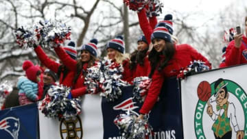 Feb 4, 2015; Boston, MA, USA; New England Patriots cheerleaders perform during the Super Bowl XLIX-New England Patriots Parade. Mandatory Credit: Greg M. Cooper-USA TODAY Sports