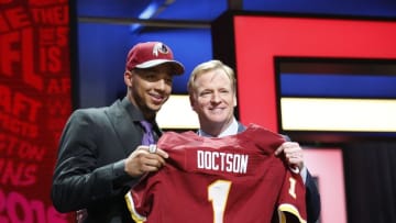 Apr 28, 2016; Chicago, IL, USA; Josh Doctson (TCU) with NFL commissioner Roger Goodell after being selected by the Washington Redskins as the number twenty-two overall pick in the first round of the 2016 NFL Draft at Auditorium Theatre. Mandatory Credit: Kamil Krzaczynski-USA TODAY Sports