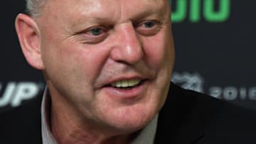 LAS VEGAS, NV - MAY 28: Head coach Gerard Gallant of the Vegas Golden Knights speaks to the media after his team's 6-4 win over the Washington Capitals in Game One of the 2018 NHL Stanley Cup Final at T-Mobile Arena on May 28, 2018 in Las Vegas, Nevada. (Photo by Ethan Miller/Getty Images)