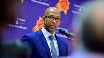 PHOENIX, AZ - SEPTEMBER 30: Head Coach Monty Williams of the Phoenix Suns speaks during media day on September 30, 2019 at Talking Stick Resort Arena in Phoenix, Arizona. NOTE TO USER: User expressly acknowledges and agrees that, by downloading and or using this Photograph, user is consenting to the terms and conditions of the Getty Images License Agreement. Mandatory Copyright Notice: Copyright 2019 NBAE (Photo by Barry Gossage NBAE via Getty Images)