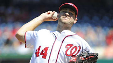Aug 28, 2016; Washington, DC, USA; Washington Nationals starting pitcher Lucas Giolito (44) throws to the Colorado Rockies during the first inning at Nationals Park. Mandatory Credit: Brad Mills-USA TODAY Sports