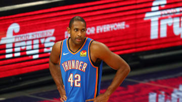 Jan 27, 2021; Phoenix, Arizona, USA; Oklahoma City Thunder center Al Horford (42) against the Phoenix Suns at Phoenix Suns Arena. Mandatory Credit: Mark J. Rebilas-USA TODAY Sports