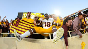 EAST LANSING, MI - SEPTEMBER 14: Arizona State defensive back Aashari Crosswell (16) celebrates with fans following a college football game between the Michigan State Spartans and Arizona State Sun Devils on September 14, 2019 at Spartan Stadium in East Lansing, MI. (Photo by Adam Ruff/Icon Sportswire via Getty Images)