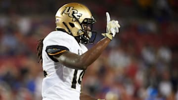 DALLAS, TX - NOVEMBER 4: Nevelle Clarke #14 of the UCF Knights reacts after a defensive stop against the SMU Mustangs during the second half at Gerald J. Ford Stadium on November 4, 2017 in Dallas, Texas. (Photo by Cooper Neill/Getty Images)