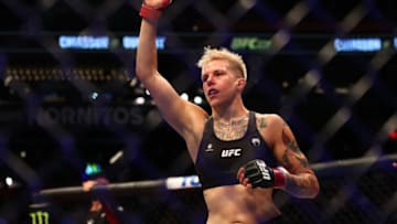 May 7, 2022; Phoenix, Arizona, USA; Macy Chiasson reacts following the match against Norma Dumont during UFC 274 at Footprint Center. Mandatory Credit: Mark J. Rebilas-USA TODAY Sports