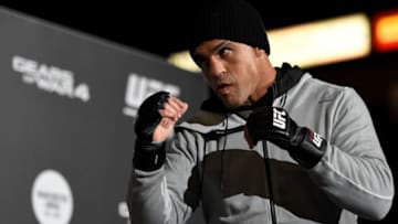 MANCHESTER, ENGLAND - OCTOBER 05: Vitor Belfort of Brazil holds an open training session for fans and media at the Manchester Arena on October 5, 2016 in Manchester, England. (Photo by Josh Hedges/Zuffa LLC/Zuffa LLC via Getty Images)