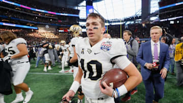 ATLANTA, GA - JANUARY 01: McKenzie Milton #10 of the UCF Knights reacts after defeating the Auburn Tigers 34-27 to win the Chick-fil-A Peach Bowl at Mercedes-Benz Stadium on January 1, 2018 in Atlanta, Georgia. (Photo by Kevin C. Cox/Getty Images)