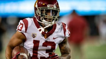 TUCSON, AZ - SEPTEMBER 29: USC Trojans wide receiver Trevon Sidney (13) warms up before the college football game between the USC Trojans and the Arizona Wildcats on September 29, 2018 at Arizona Stadium in Tucson, AZ. USC defeated Arizona 24-20. (Photo by Carlos Herrera/Icon Sportswire via Getty Images)