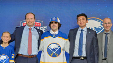 Jul 7, 2022; Montreal, Quebec, CANADA; Matthew Savoie after being selected as the number nine overall pick to the Buffalo Sabres in the first round of the 2022 NHL Draft at Bell Centre. Mandatory Credit: Eric Bolte-USA TODAY Sports