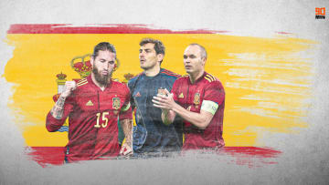 Sergio Ramos, Iker Casillas et Iniesta. Légendes de la Roja. 