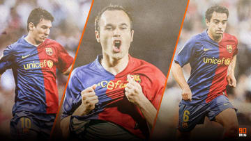 Lionel Messi, Andres Iniesta et Xavi. 