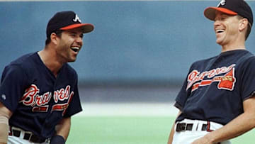 Atlanta Braves' World Series champion Mark Lemke palling around with Tom Glavine.