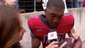 Houston Roughnecks linebacker DeMarquis Gates was interviewed by ESPN's Dianna Russini after his ejection for throwing a punch