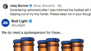 Bud Light hilariously trolled LSU QB Joe Burrow over his small hands at the NFL Combine. 