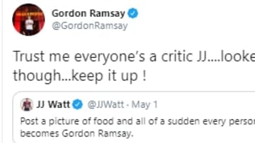 JJ Watt and Gordon Ramsay had a hilarious interaction on Twitter. 