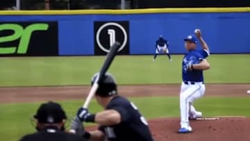 Blue Jays prospect Nate Pearson rears back for another of many swinging strikes.