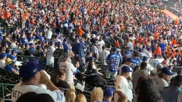 Los Angeles Dodgers fans yell "cheaters" at the Houston Astros