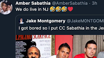 CC Sabathia's wife, Amber, had a perfect response to her husband's inclusion in a "Jersey Shore" meme.
