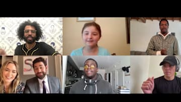 John Krasinski and Emily Blunt get original 'Hamilton' cast, including Lin-Manuel Miranda, together to surprise a young fan over video chat.