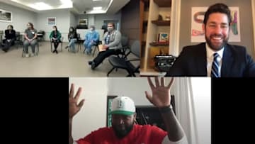 John Krasinski and Boston Red Sox alum David Ortiz surprise healthcare workers caring for those with coronavirus.