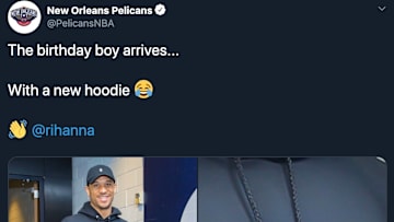 The New Orleans Pelicans tweet a photo of guard Josh Hart wearing a custom hoodie acknowledging Rihanna's recent Instagram comment