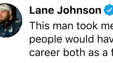 Philadelphia Eagles' Lane Johnson says farewell to Jason Peters