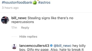 Astros pitcher Lance McCullers gets into it with troll after post about donation to Houston food bank.