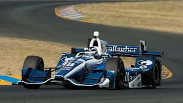 SONOMA, CA - SEPTEMBER 15: Max Chilton of Great Britain driver of the #8 Gallagher Honda drives in practice on day 1 of the GoPro Grand Prix of Sonoma at Sonoma Raceway on September 15, 2017 in Sonoma, California. (Photo by Lachlan Cunningham/Getty Images)