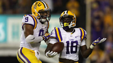 BATON ROUGE, LA - OCTOBER 01: Tre'Davious White #18 of the LSU Tigers reacts after an interception against the Missouri Tigers at Tiger Stadium on October 1, 2016 in Baton Rouge, Louisiana. (Photo by Chris Graythen/Getty Images)