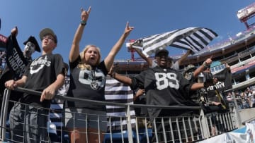 Sep 25, 2016; Nashville, TN, USA; Oakland Raiders fans cheer from the stands during the Raiders