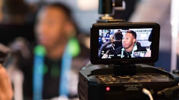Feb 27, 2016; Indianapolis, IN, USA; A general view of a video recorder as Notre Dame defensive back Elijah Shumate speaks to the media during the 2016 NFL Scouting Combine at Lucas Oil Stadium. Mandatory Credit: Trevor Ruszkowski-USA TODAY Sports