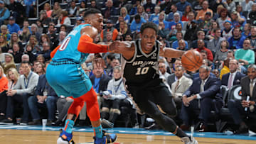 DeMar DeRozan vs. OKC Thunder (Photo by Zach Beeker/NBAE via Getty Images)