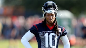 Aug 1, 2016; Houston, TX, USA; Houston Texans wide receiver DeAndre Hopkins (10) during Houston Texans training camp at Methodist Training Center. Mandatory Credit: Erik Williams-USA TODAY Sports