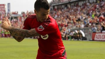 Sebastian Giovinco celebrating his goal against the Philadelphia Union (Mandatory Credit: Amil Delic)