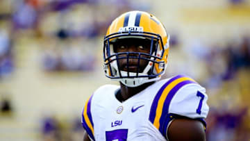 Oct 17, 2015; Baton Rouge, LA, USA; LSU Tigers running back Leonard Fournette (7) before a game against the Florida Gators at Tiger Stadium. Mandatory Credit: Derick E. Hingle-USA TODAY Sports