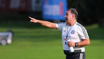 MEXICO CITY, MEXICO - FEBRUARY 11: Gerardo Martino coach of Mexico shouts during the Mexico Training Session at the Centro de Alto Rendimiento on February 11, 2019 in Mexico City, Mexico. (Photo by Manuel Velasquez/Getty Images)