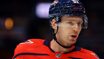WASHINGTON, DC - JANUARY 13: Evgeny Kuznetsov #92 of the Washington Capitals of the Washington Capitals skates on the ice in the second period against the Carolina Hurricanes at Capital One Arena on January 13, 2020 in Washington, DC. (Photo by Rob Carr/Getty Images)