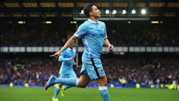 LIVERPOOL, ENGLAND - AUGUST 23: Samir Nasri of Manchester City celebrates scoring his team's second goal during the Barclays Premier League match between Everton and Manchester City at Goodison Park on August 23, 2015 in Liverpool, England. (Photo by Alex Livesey/Getty Images)