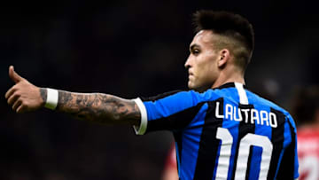 STADIO GIUSEPPE MEAZZA, MILAN, ITALY - 2020/01/29: Lautaro Martinez of FC Internazionale gestures during the Coppa Italia football match between FC Internazionale and ACF Fiorentina. FC Internazionale won 2-1 over ACF Fiorentina. (Photo by Nicolò Campo/LightRocket via Getty Images)