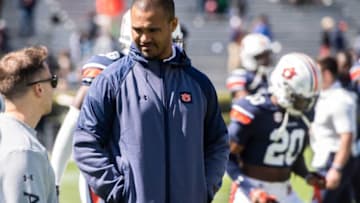 Auburn football linebackers coach Christian Robinson during the A-Day spring practice at Jordan-Hare Stadium in Auburn, Ala., on Saturday, April 9, 2022.
