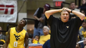 MORGANTOWN, WV - JANUARY 24: Head coach Bob Huggins of the West Virginia Mountaineers reacts to a call in the second half during the game against the Kansas Jayhawks at WVU Coliseum on January 24, 2017 in Morgantown, West Virginia. (Photo by Justin Berl/Getty Images)