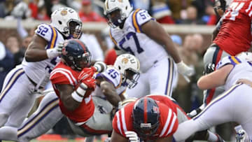 Nov 21, 2015; Oxford, MS, USA; Mississippi Rebels running back Jaylen Walton (6) scores a touchdown during the second quarter of the game against the LSU Tigers at Vaught-Hemingway Stadium. Mississippi won 38-17. Mandatory Credit: Matt Bush-USA TODAY Sports