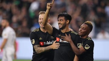 LOS ANGELES, CA - JULY 26: Carlos Vela of LAFC Los Angeles Football Club celebrates after scoring a goal to make it 1-0 during the MLS match between LAFC and LA Galaxy at Banc of California Stadium on July 26, 2018 in Los Angeles, California. (Photo by Matthew Ashton - AMA/Getty Images)